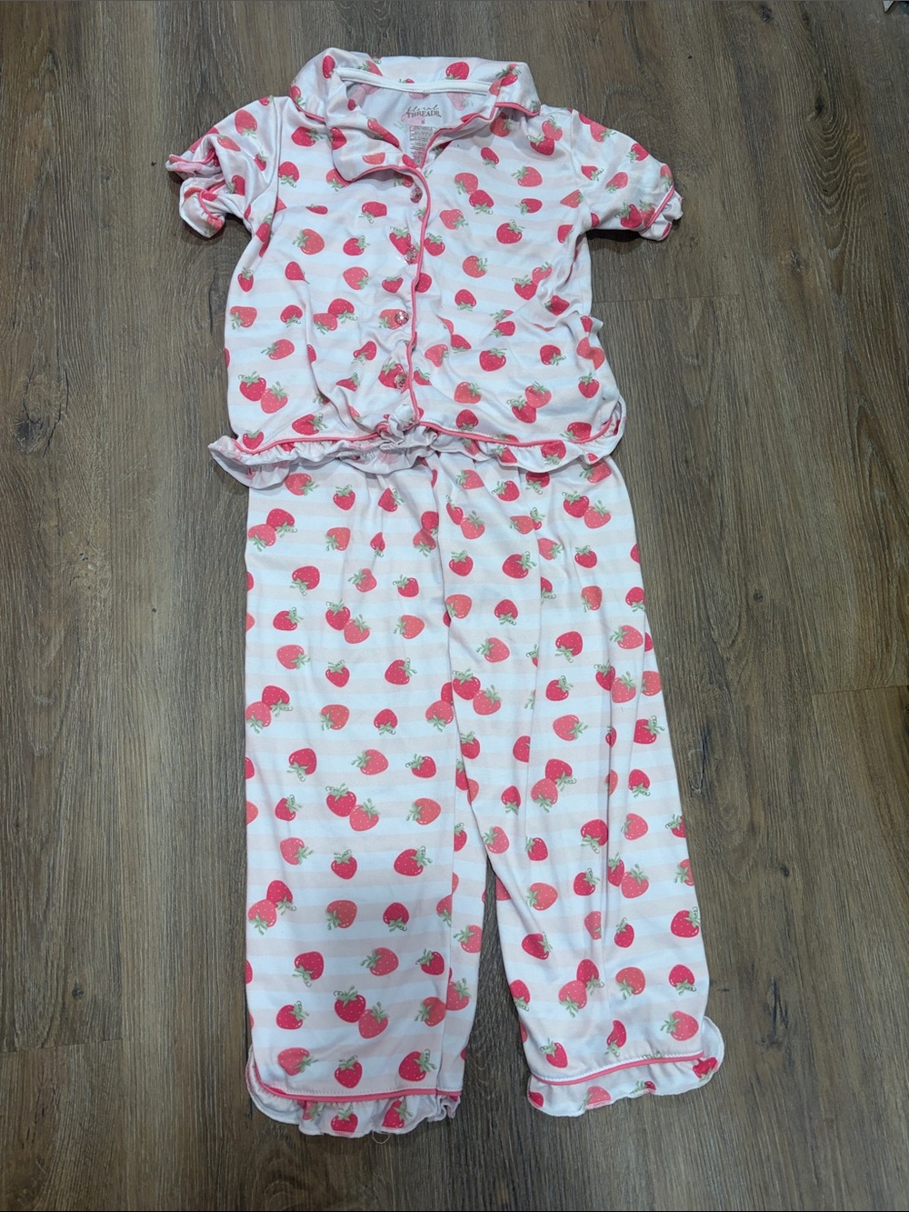 Girls Pink Strawberry Print Pajama Set